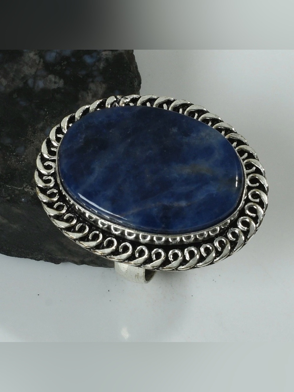 Sodalite Gemstone Ethnic Handmade Ring Size-8.5